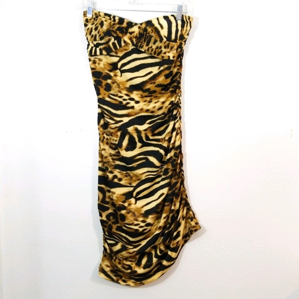 Alyn Paige tiger strapless sexy ruching dress M